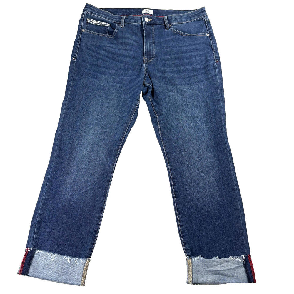 Tommy Jeans Womens 16 W33 Blue Cuffed Straight Raw Hem Y2K Denim Vintage 90s Fit